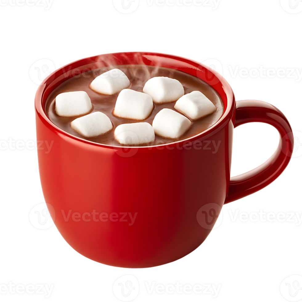 Warm mug of hot chocolate with marshmallows png