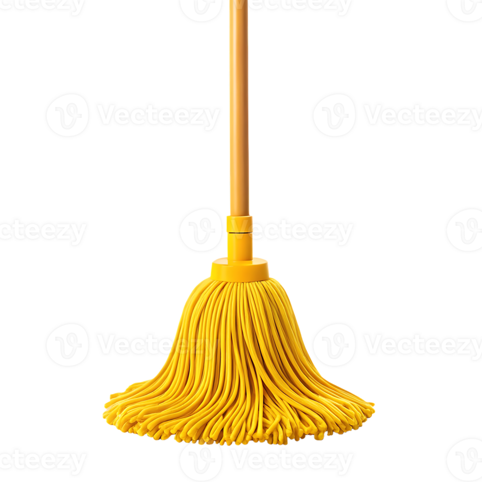 Yellow string mop with wooden handle, png