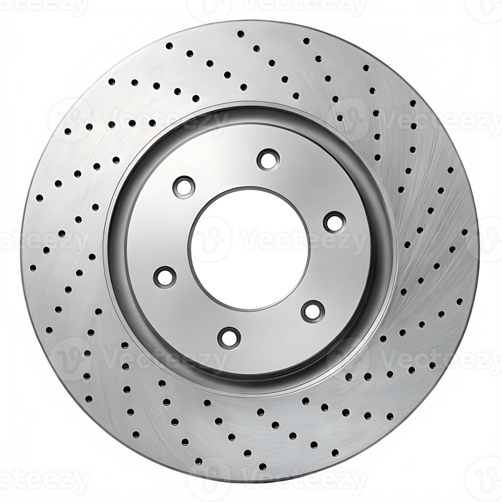 Close up of a perforated brake disc. png