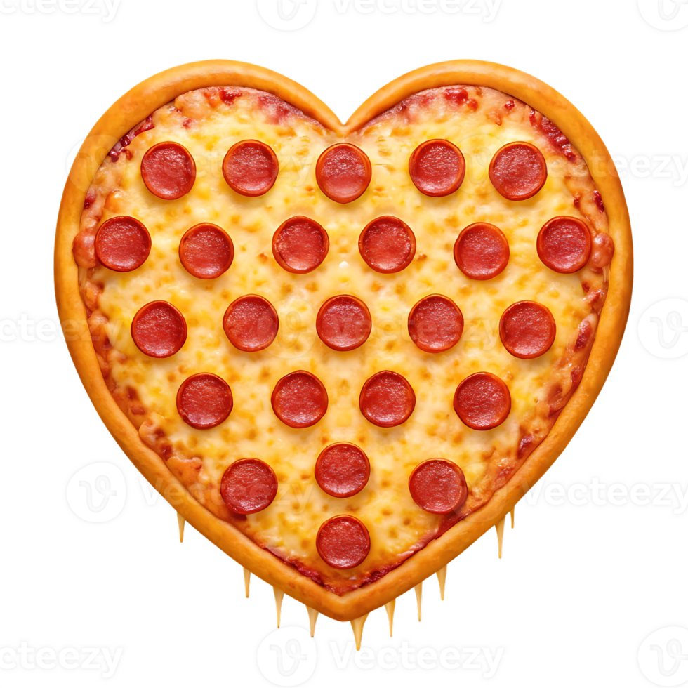 Delicious heart shaped pepperoni pizza, perfect for Valentine's Day or any romantic occasion. png