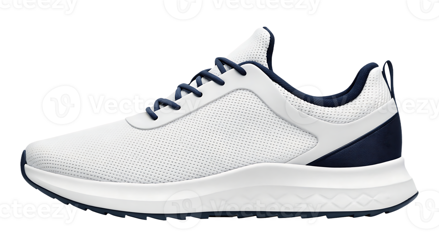 Stylish white and navy blue sneakers. Comfortable footwear for sports and casual wear. png