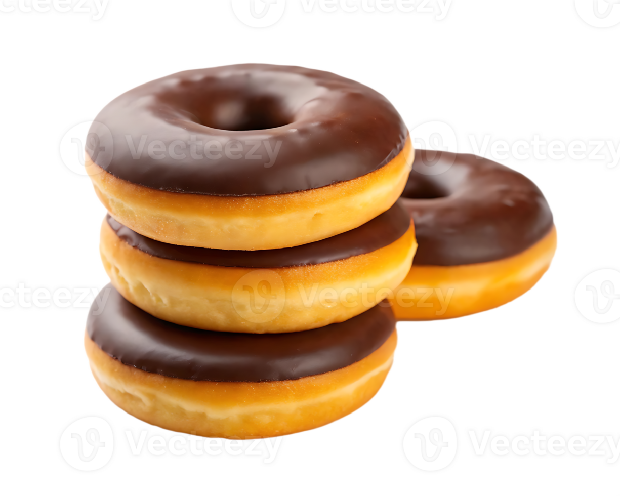 Stack of delicious chocolate glazed donuts. png