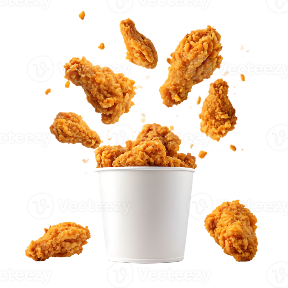 Crispy fried chicken wings falling into a bucket png