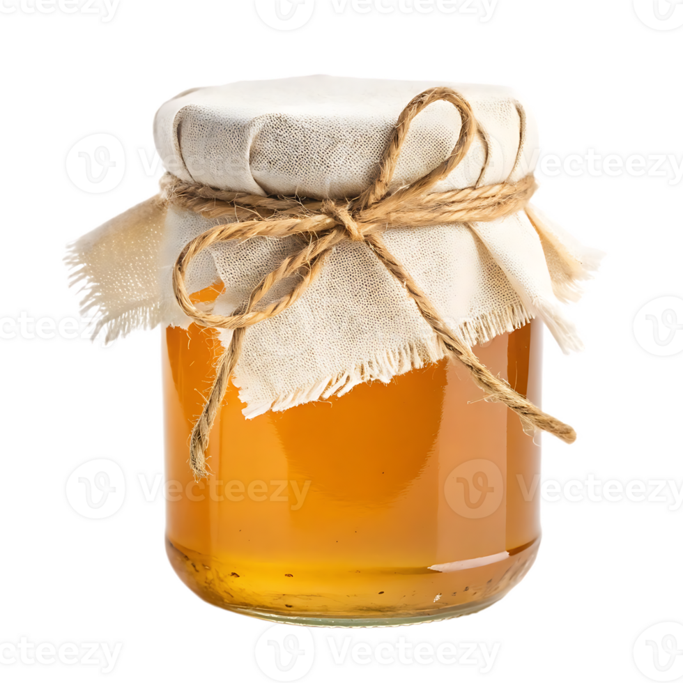 A jar of honey tied with twine and fabric. png