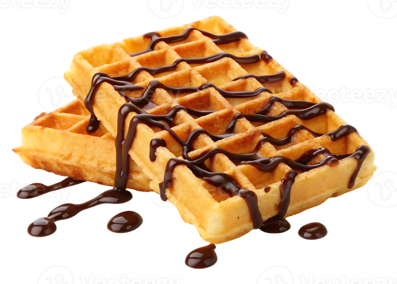Delicious waffles drizzled with chocolate syrup. png