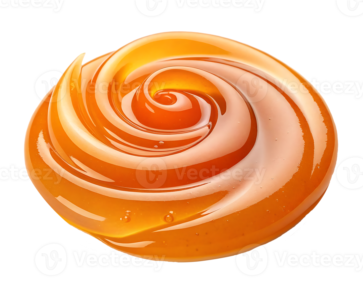 Close up of swirl of amber honey, sweet and viscous texture. png