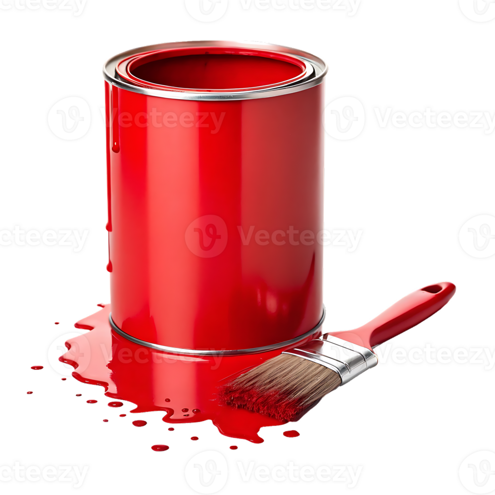 Red paint can and brush with spilled paint png