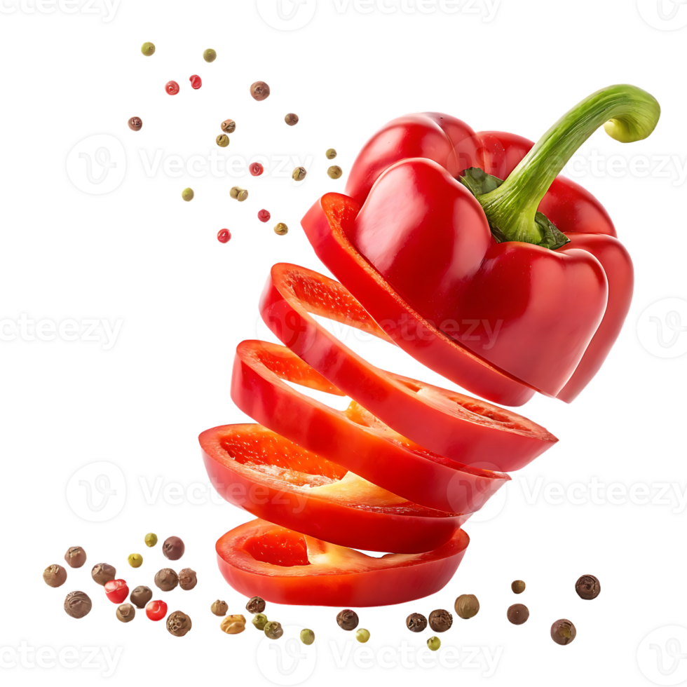 Sliced red bell pepper with peppercorns png