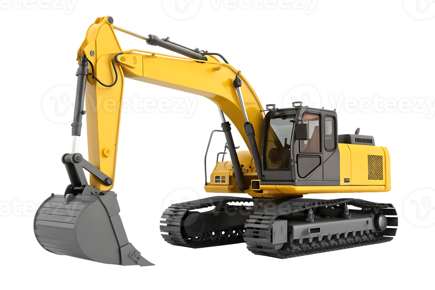 Powerful yellow excavator on a black background. Construction, industry, heavy machinery. png