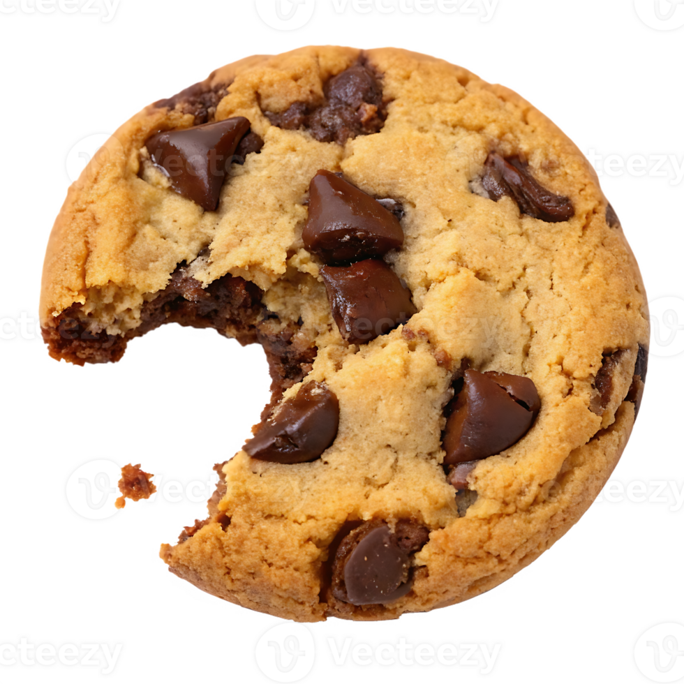 Delicious chocolate chip cookie with a bite taken out. png