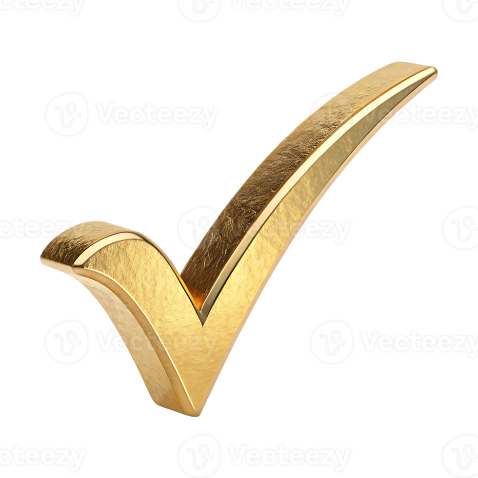 Golden checkmark symbol, success, approval png