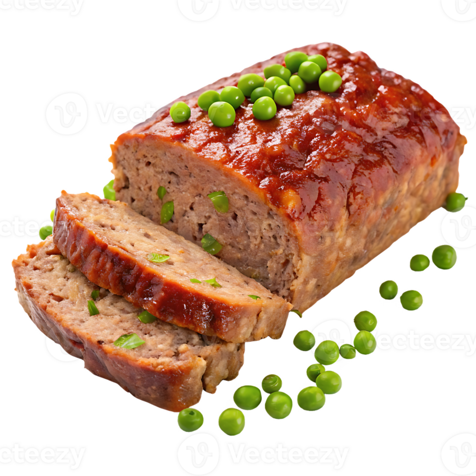 Delicious meatloaf with peas and glaze png