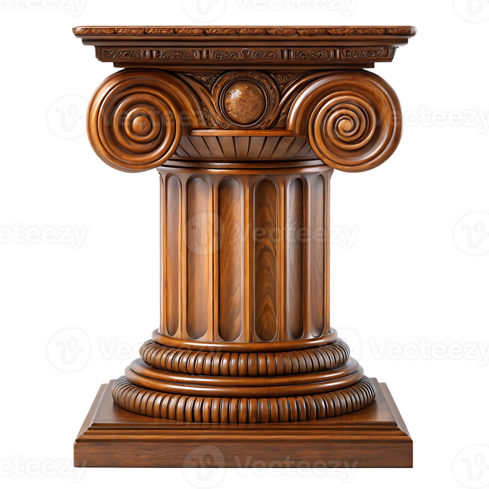 Ornate wooden column, classical design. png