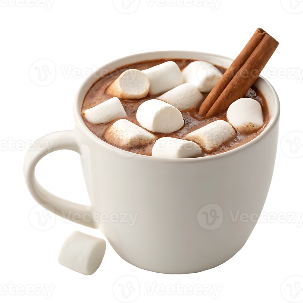 Hot chocolate with marshmallows and cinnamon stick png