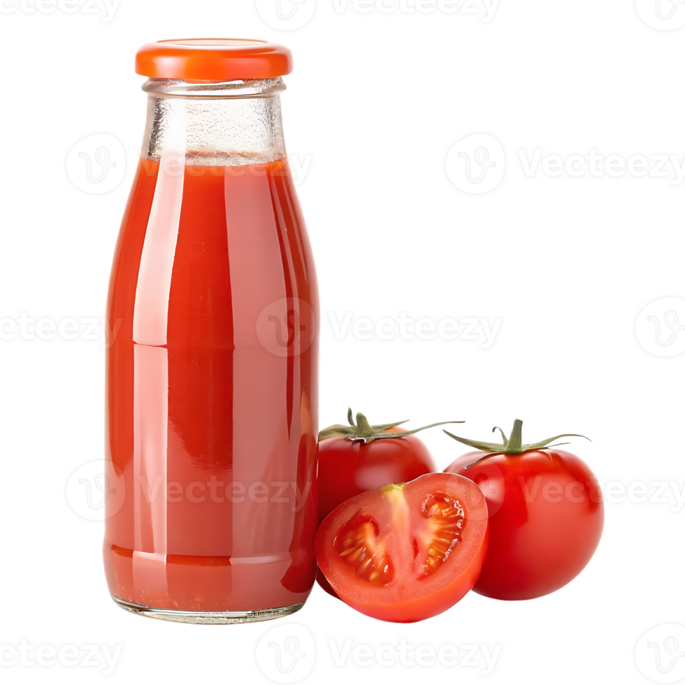 Bottle of tomato juice with fresh tomatoes png