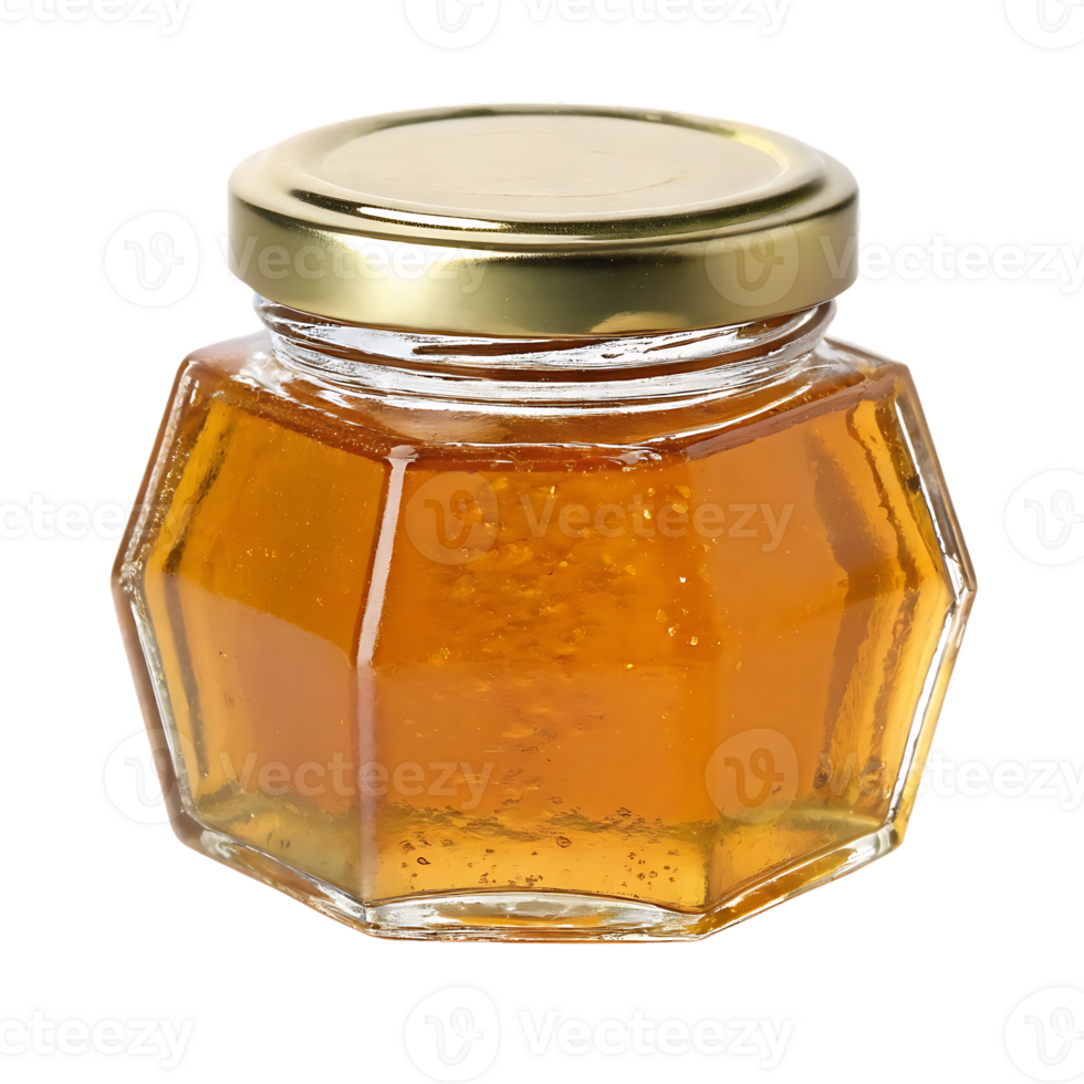 Honey in a glass jar with honeycomb. png