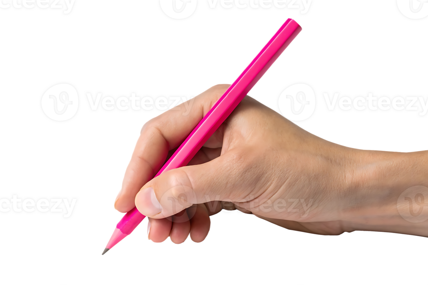 Hand holding a pink pencil, ready to write or draw. png