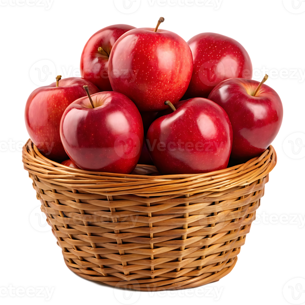 Red apples in a wicker basket png