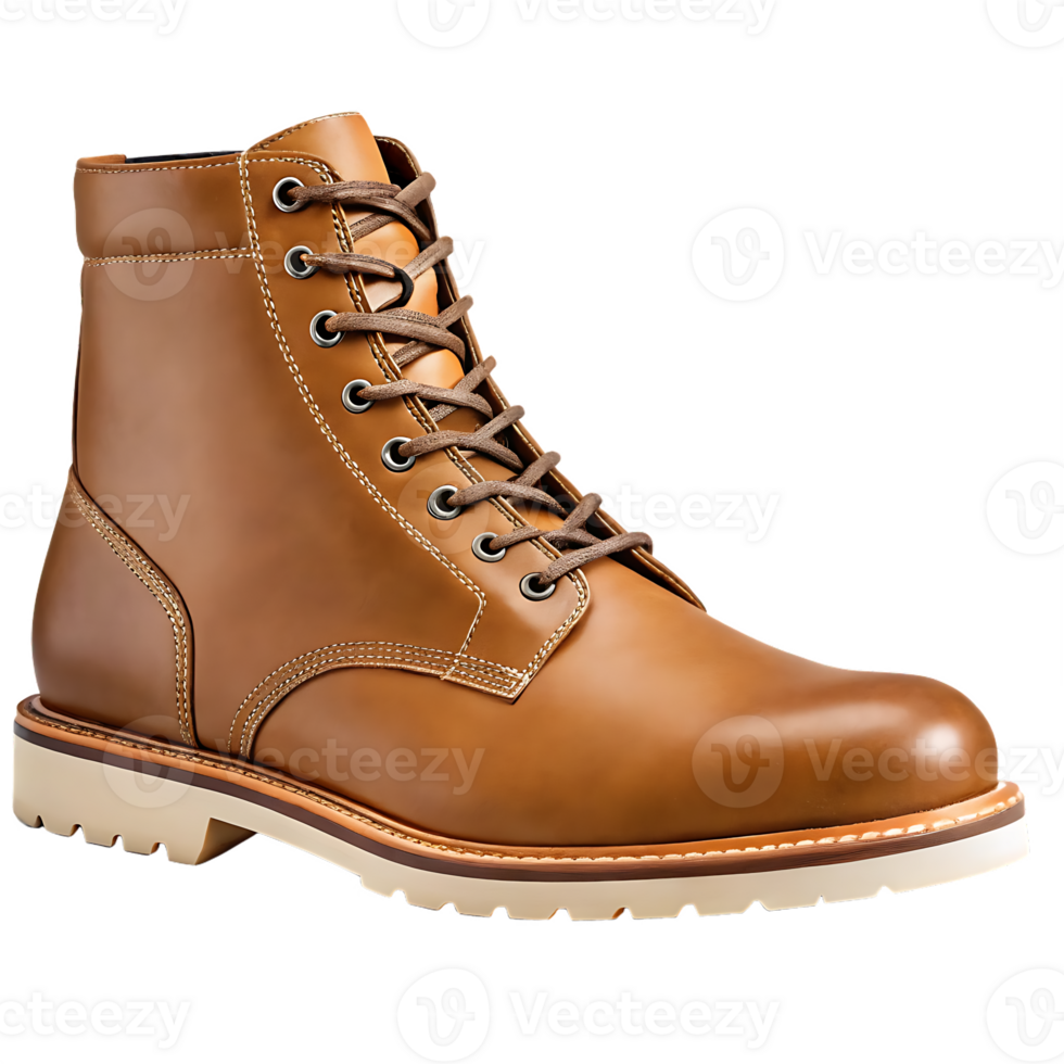 Stylish light brown leather boots for men. png