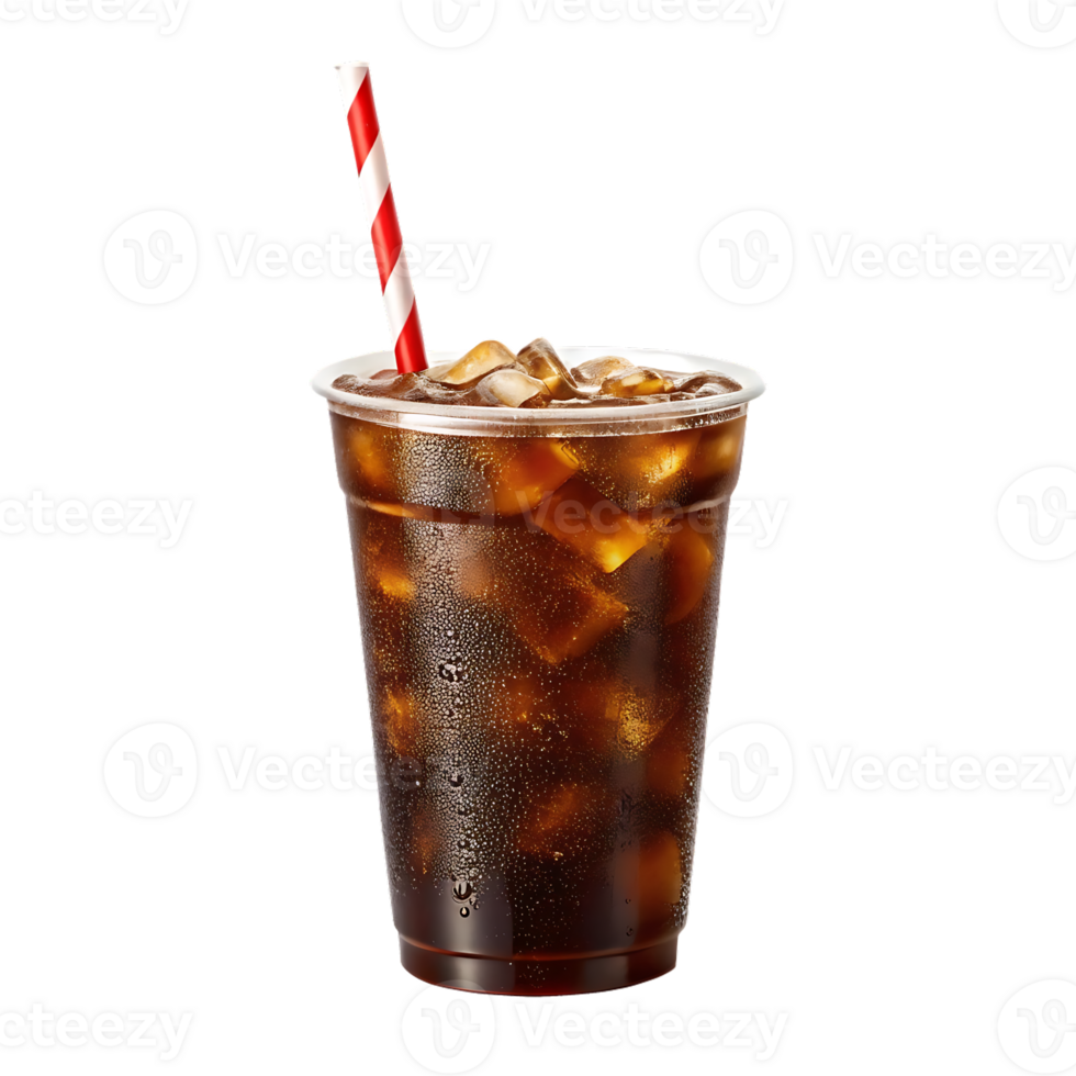 Iced cola drink in a plastic cup with a straw png