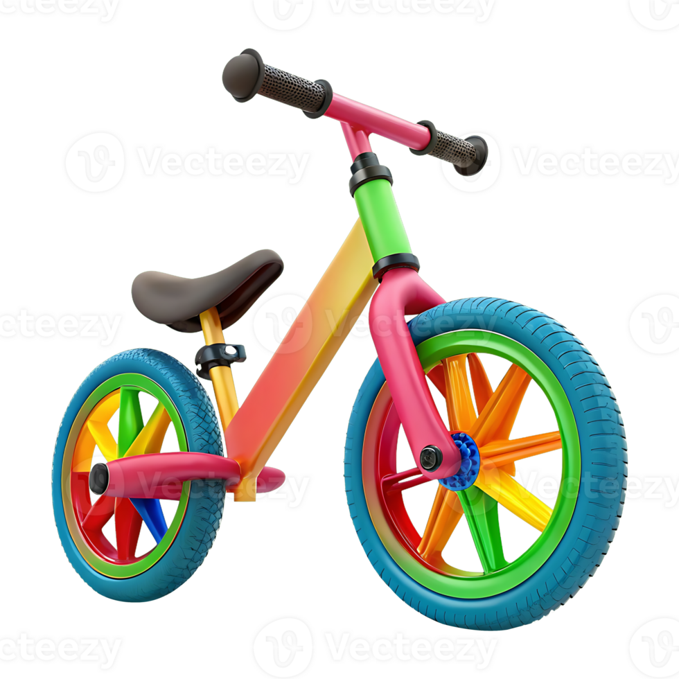 Colorful balance bike for kids. Fun, playful design. png