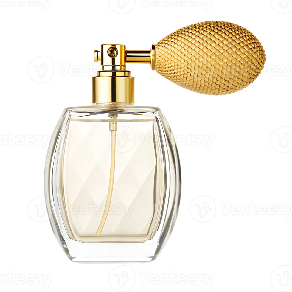 Elegant perfume atomizer with gold bulb. png