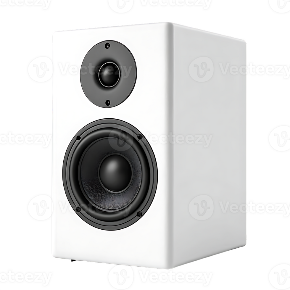 White compact bookshelf speaker. png