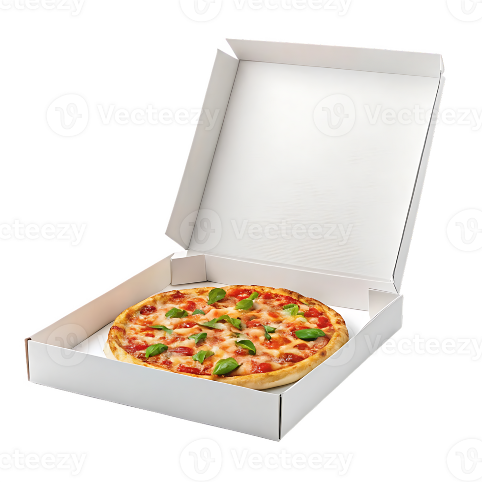 Delicious pizza in a cardboard box png