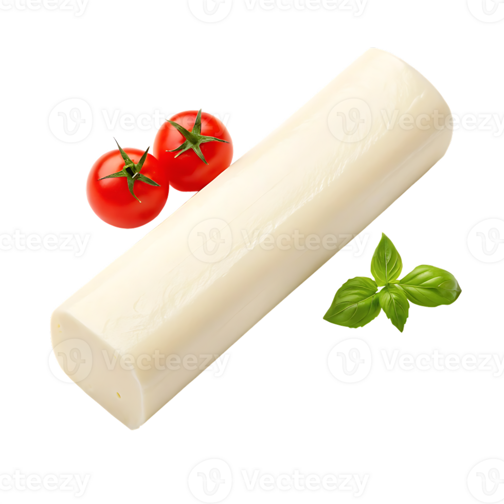 Fresh mozzarella stick with cherry tomatoes and basil. png