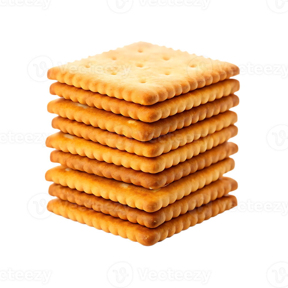 Stack of crispy crackers, delicious snack. png