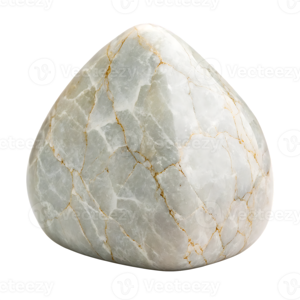 Close up of a polished white stone with gold veins. png