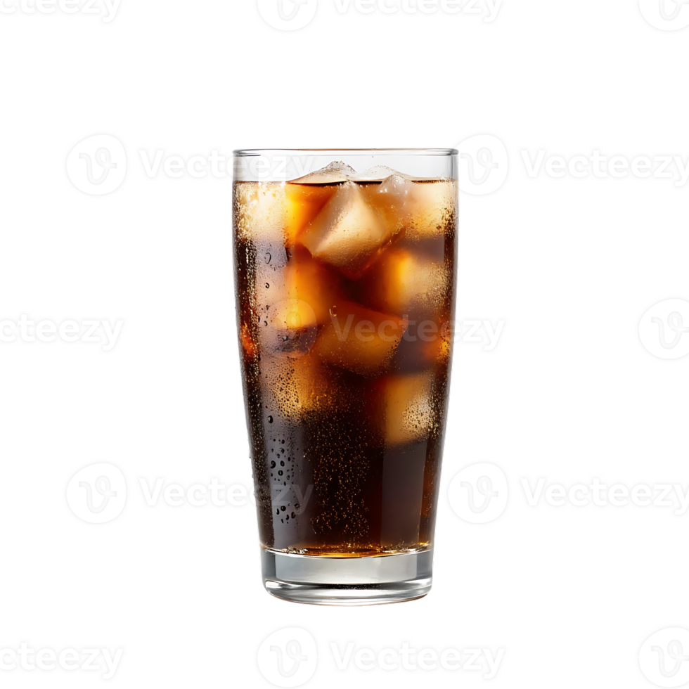Refreshing cola drink with ice cubes in a glass. png