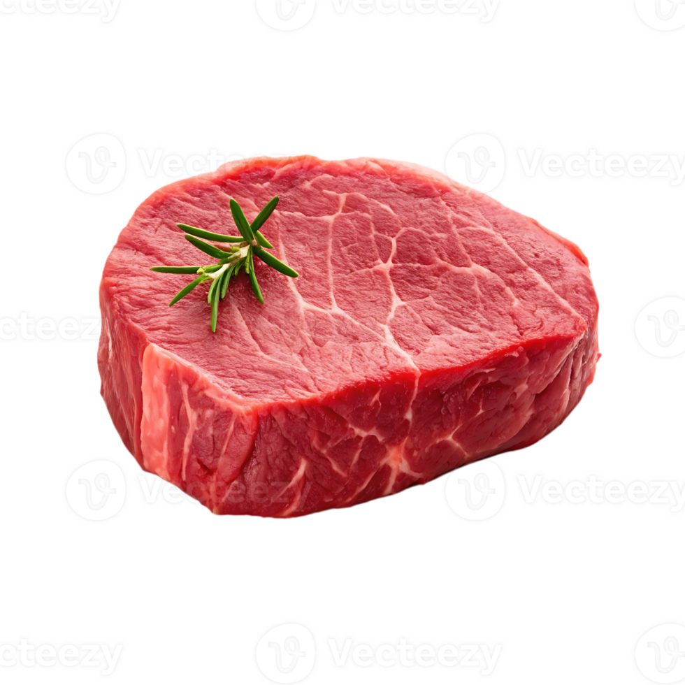 Raw beef steak with rosemary sprig png