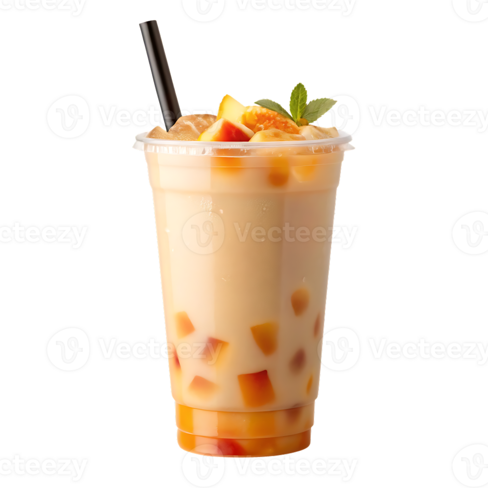 Peach iced tea with jelly cubes and mint. png