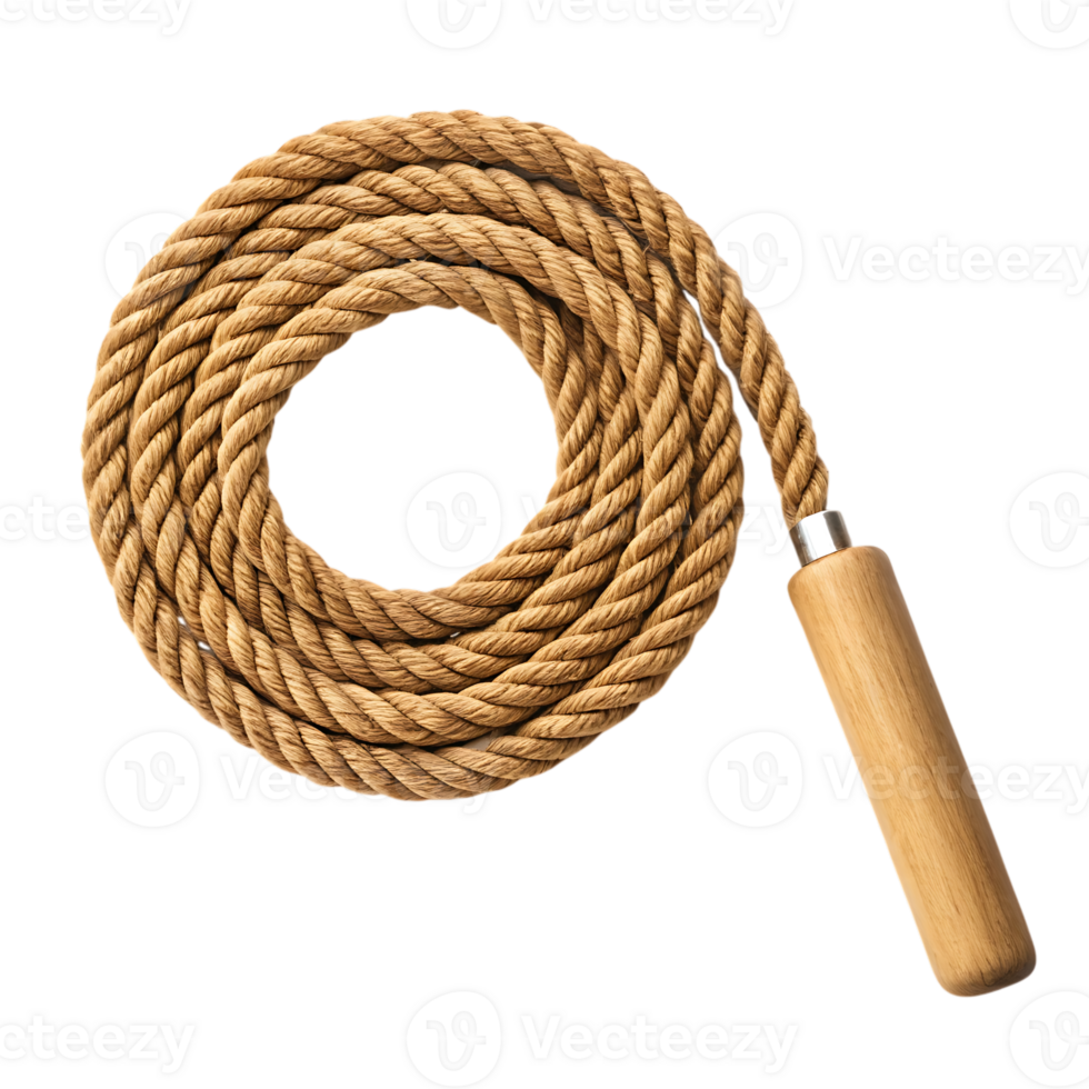 Thick jute rope with wooden handle, png