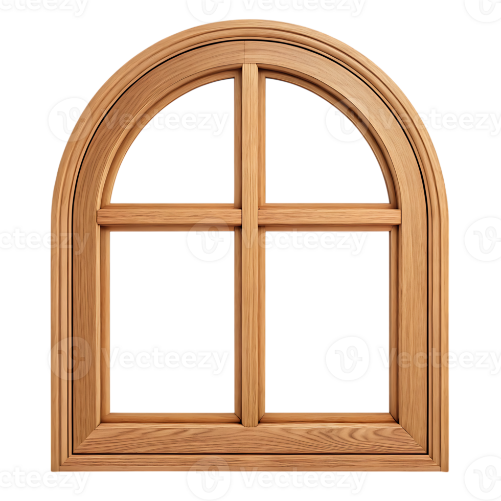 Arched wooden window with four panes. png