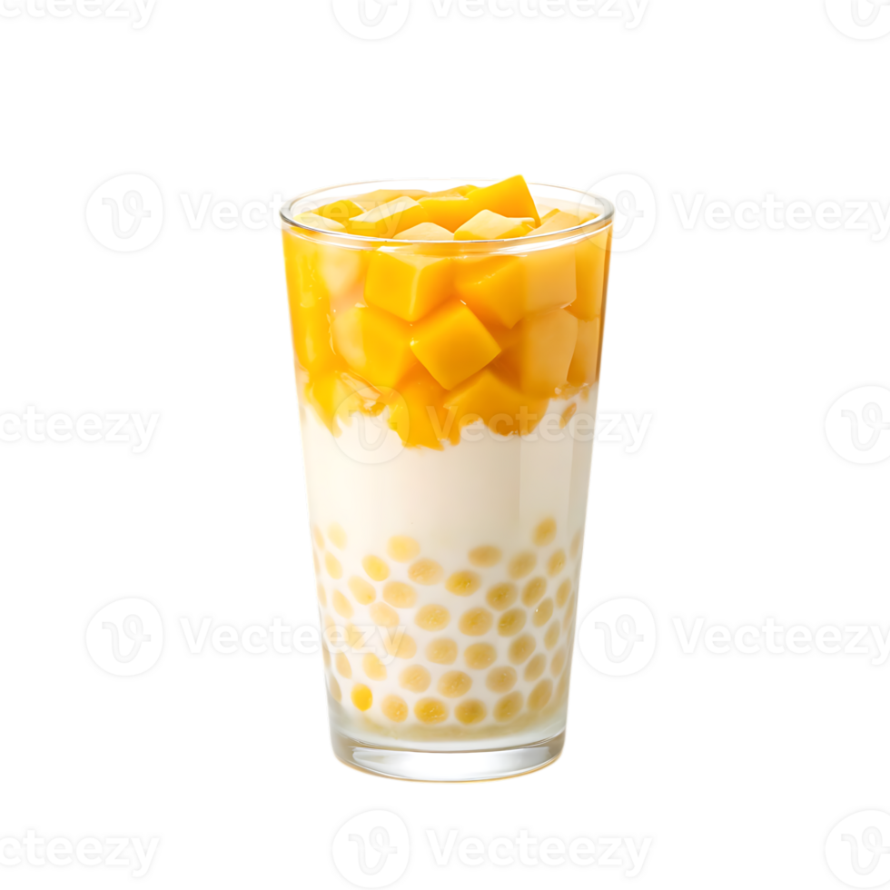 Refreshing mango milk tea with tapioca pearls. png