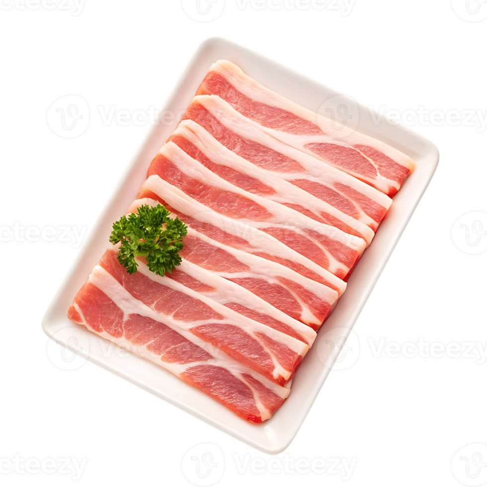 Sliced bacon on a white plate png