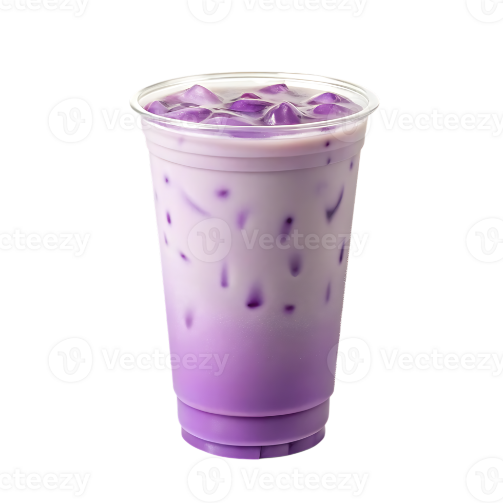 Refreshing purple ube milk tea with ice. png