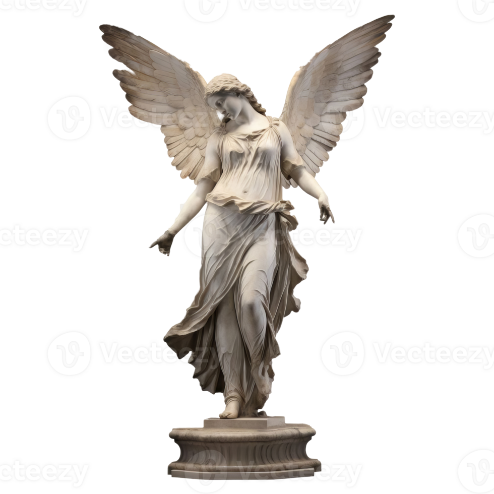 Angel Sculpture with Wings on Transparent Background png