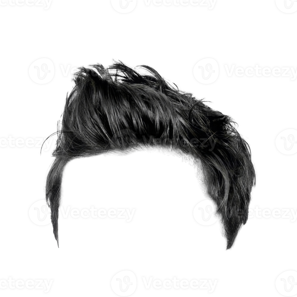 Short Black Hair Texture with Modern Side Part Transparent Overlay png