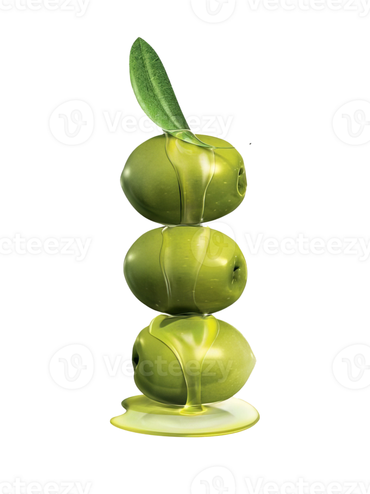 Stacked Green Olives with Oil on Transparent Background png