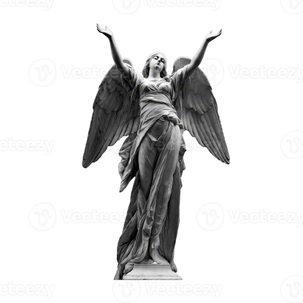 Angel Statue with Wings on Transparent Background png