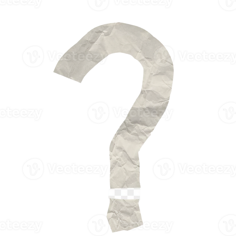 Crumpled Question Mark on Torn Paper with Transparent Background png