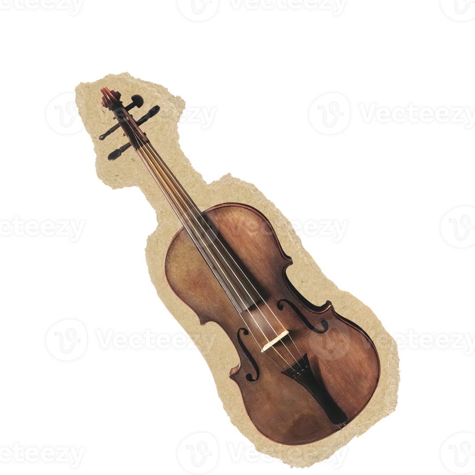 Vintage Violin Illustration on Torn Paper Background png