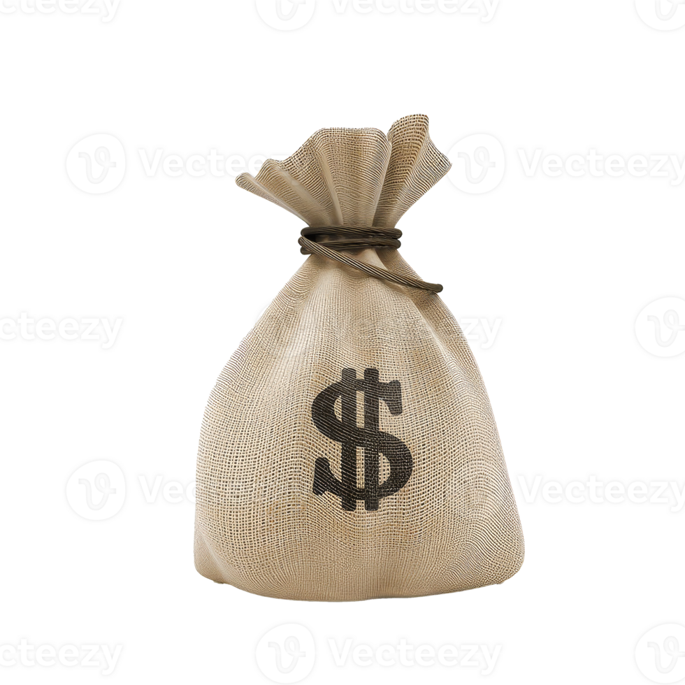 Burlap Money Bag with Dollar Sign on Transparent Background png