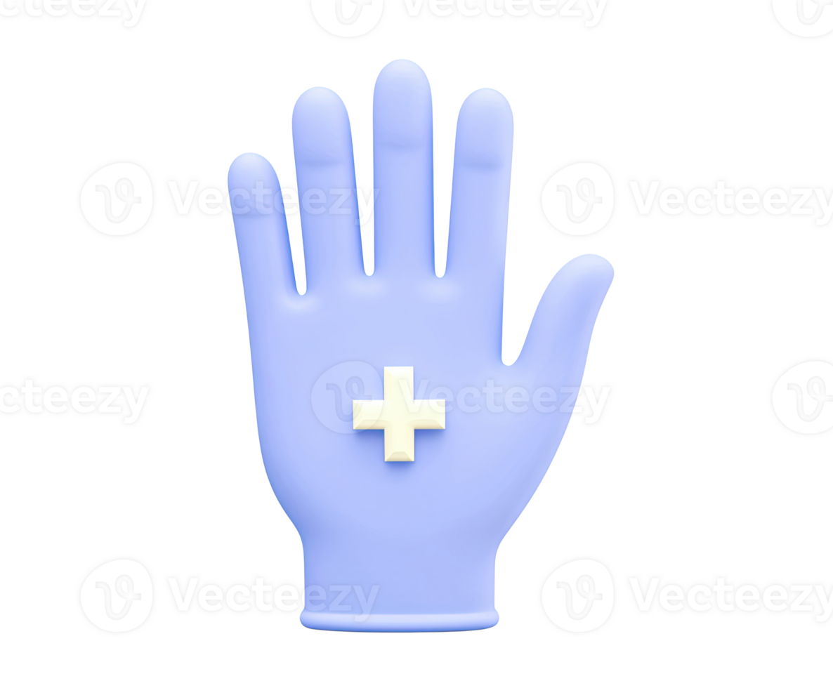 Blue medical glove 3D render icon. Represents hygiene, protection, examination, or sterile procedure. Isolated transparent graphic for healthcare use. png