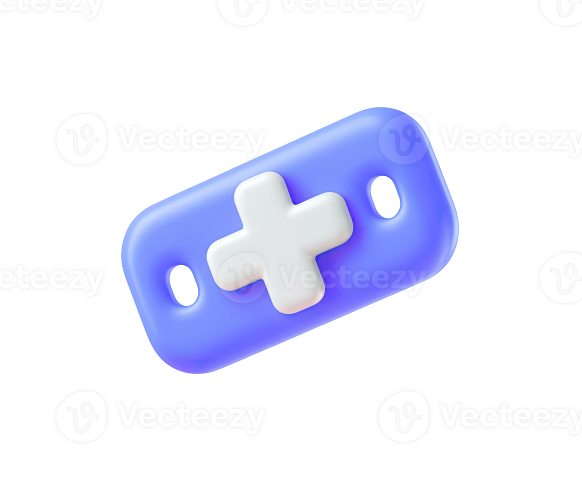 Medical bandage with cross symbol 3D render icon. First aid, wound dressing, injury care, or adhesive plaster. Isolated transparent graphic element. png