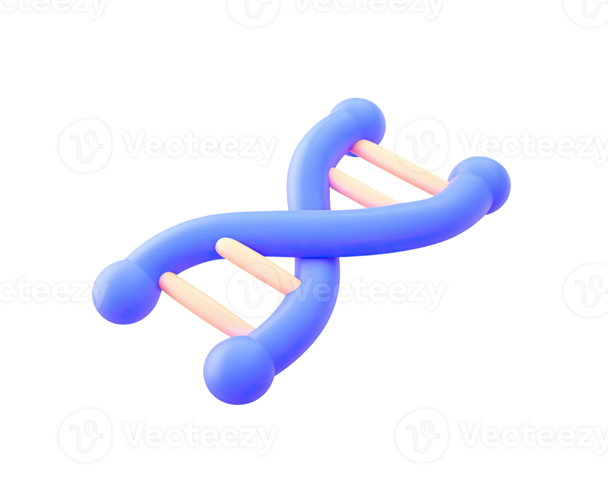 DNA double helix molecule structure 3D render icon. Genetics, biology, heredity, or scientific research symbol. Isolated transparent graphic illustration. png
