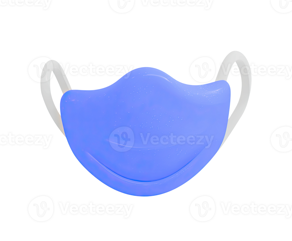 Detailed blue medical face mask 3D render icon. Respiratory protection, hygiene standard, or clinical PPE item. Isolated transparent graphic illustration. png